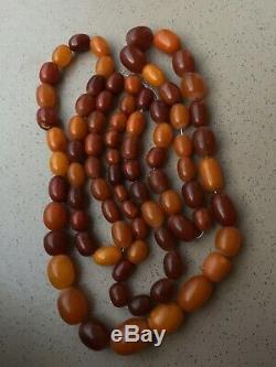 100 % Natural Necklace Butterscotch Amber Beads 1880-1900 Antique 115 gr