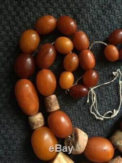 100 % Natural Necklace Butterscotch Amber Beads 1880-1900 Antique 126 gr