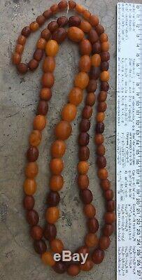 100 % Natural Necklace Butterscotch Amber Beads 1880-1900 Antique 81 gr