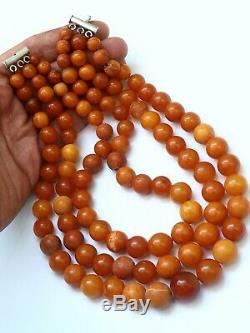 100 % Natural Necklace Butterscotch Amber Beads 1880-1920 Antique 104 gr