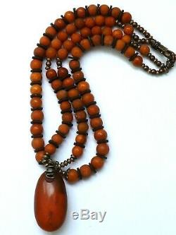 100 % Natural Necklace Butterscotch Amber Beads 1880-1920 Antique 81 gr