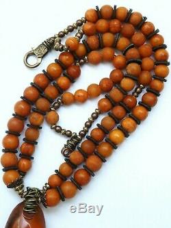 100 % Natural Necklace Butterscotch Amber Beads 1880-1920 Antique 81 gr