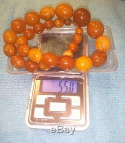 100 % Natural Necklace Butterscotch Amber Beads 1920-1940 Antique 55 gr