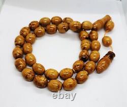 102g HUGE ANTIQE BALTIC AMBER ROSARY 1720 olive misbah tesbih 33 prayer beads