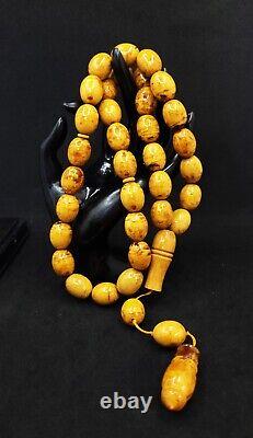 102g HUGE ANTIQE BALTIC AMBER ROSARY 1720 olive misbah tesbih 33 prayer beads