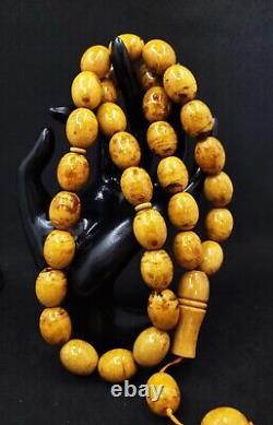 102g HUGE ANTIQE BALTIC AMBER ROSARY 1720 olive misbah tesbih 33 prayer beads