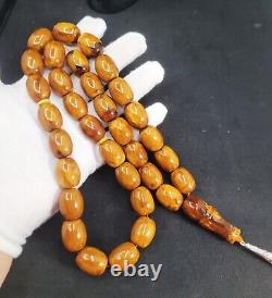 107g HUGE BALTIC AMBER ANTIQE ROSARY 1720 olive misbah tesbih 33 prayer beads