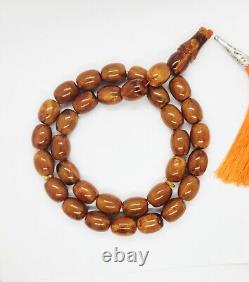 107g HUGE BALTIC AMBER ANTIQE ROSARY 1720 olive misbah tesbih 33 prayer beads