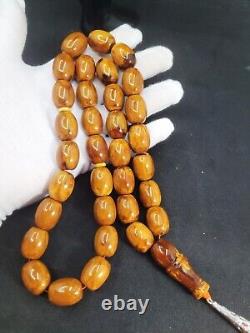 107g HUGE BALTIC AMBER ANTIQE ROSARY 1720 olive misbah tesbih 33 prayer beads