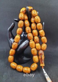 107g HUGE BALTIC AMBER ANTIQE ROSARY 1720 olive misbah tesbih 33 prayer beads