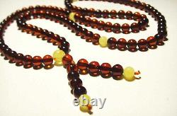 108 Beads Gemstone Mala Necklace Tibetan Prayer Genuine Baltic Amber Buddhism