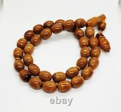 108g HUGE ANTIQE BALTIC AMBER ROSARY 1720 olive misbah tesbih 33 prayer beads