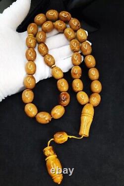 108g HUGE ANTIQE BALTIC AMBER ROSARY 1720 olive misbah tesbih 33 prayer beads