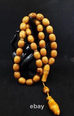 108g HUGE ANTIQE BALTIC AMBER ROSARY 1720 olive misbah tesbih 33 prayer beads