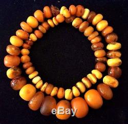 109.80 gr Antique Baltic big beads old natural amber necklace 70cm N1350