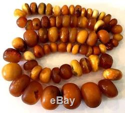 109.80 gr Antique Baltic big beads old natural amber necklace 70cm N1350
