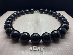 126,1g Natural Baltic Amber Necklace Rare Black Marble Colour Round Beads