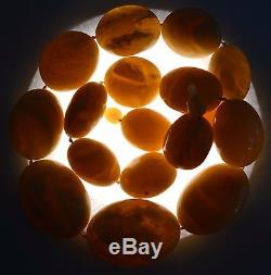 127.6 gr. Antique Natural BALTIC AMBER Necklace Egg yolk Royal White Oval Beads