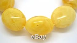 127.6 gr. Antique Natural BALTIC AMBER Necklace Egg yolk Royal White Oval Beads