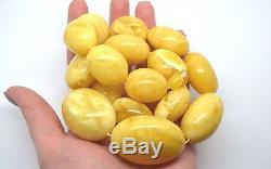 127.6 gram Antique Natural BALTIC AMBER Necklace Egg yolk Royal White Oval Beads