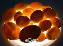 127.6 gram Antique Natural BALTIC AMBER Necklace Egg yolk Royal White Oval Beads