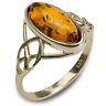 14k Pure Solid Pure Yellow Gold Honey Classic Baltic Amber Celtic Knot Oval Ring