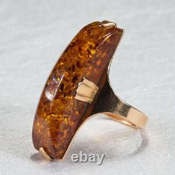 14k Rose Gold Solitaire Natural Russian Baltic Amber Ring