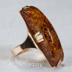 14k Rose Gold Solitaire Natural Russian Baltic Amber Ring