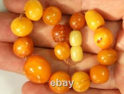 15 Antique Amber Beads Strand 12.6 Grs Butterschotch Egg Yolk Amber Beads