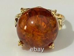 18K solid gold & Baltic Amber ring 5.50g size K 5 1/8