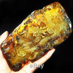 192.57g Baltic Butterscotch Amber Carving Dragon 100% Natural UCHP183