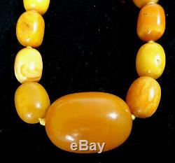 1920's Natural Baltic Eggyolk Amber Beads Necklace Butterscotch Chinese 72 Gms