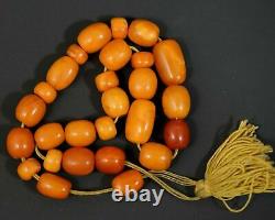 19c. Antique Natural Butterscotch Egg Yolk Baltic Amber Worry Prayer Beads 30gr