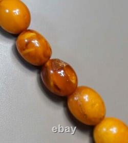 19c. Natural Butterscotch Egg Yolk Baltic Amber Beads Necklace Big Center 33gr