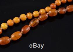 2 Fine Antique Chinese Natural Baltic Butterscotch Egg Yolk Amber Bead Necklaces