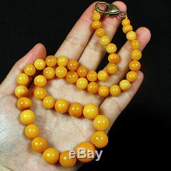 28g 100%Natural Antique Baltic Butterscotch Amber Round Bead Necklace CRLz31