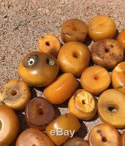 38 Antique Old Butterscotch Baltic Amber Necklace Barrel Beads Loose 82.5 Grams
