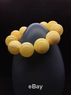 39,5g Natural New Baltic Amber Beeswax Bracelet Yellow Round Beads Hupo-se