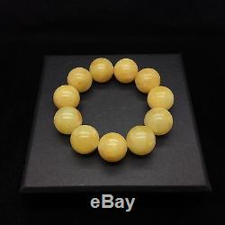 41,8g Natural Baltic Amber Bracelet Beeswax Yellow Round Beads Hupo-se