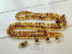 42gr. Natural Baltic Amber Islamic Prayer Rosary 99 Beads Tesbih Misbah Kehribar