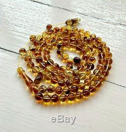 42gr. Natural Baltic Amber Islamic Prayer Rosary 99 Beads Tesbih Misbah Kehribar