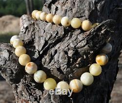 43.44gr Large Real Old Eggyolk White Natural Baltic Amber Necklace Round Beads