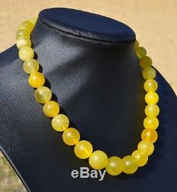 47+gr LARGE REAL OLD EGGYOLK NATURAL BALTIC AMBER VICTORIAN NECKLACE ROUND BEADS