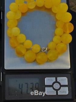 47+gr LARGE REAL OLD EGGYOLK NATURAL BALTIC AMBER VICTORIAN NECKLACE ROUND BEADS