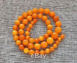 49,7 gr Genuine Natural Baltic Amber Round Beads Necklace Egg Yolk Butterscotch