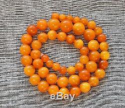 49,7 gr Genuine Natural Baltic Amber Round Beads Necklace Egg Yolk Butterscotch