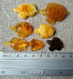 #51Lot of 7 TURTLEs Handmade Carved Mixed Genuine Real Baltic Amber 15,29gr