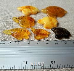 #51Lot of 7 TURTLEs Handmade Carved Mixed Genuine Real Baltic Amber 15,29gr