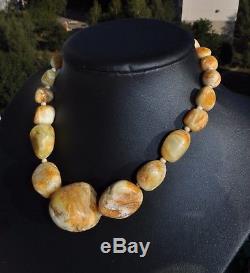 52.97g Extra Large Vintage Antique White Tiger Baltic Amber Huge Beads Necklace