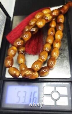 53.16gr Egg Yolk Antique Natural Royal Kahraman Amber Islamic Rosary Prayer Bead